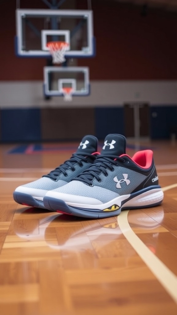 Under Armour Curry 5 Low basketball shoes in various colors on a basketball court.